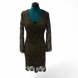 Sans Souci Women's Medium Dress Green Crochet Lace Bell Sleeve Fairycore